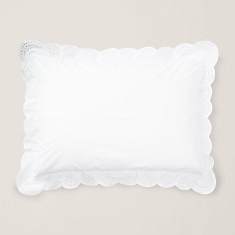$185 Ralph Lauren 100% Cotton Crestwood White Eyelet Standard Pillowcase Sham